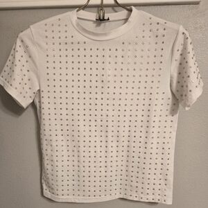 On Twelfth Diamond Studded White Tee Tshirt Gold Hardware